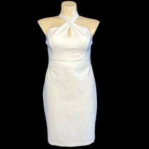 Adrianna Papell 16 Dress White Sheath Sexy Keyhole Halter Texture Stripe Party